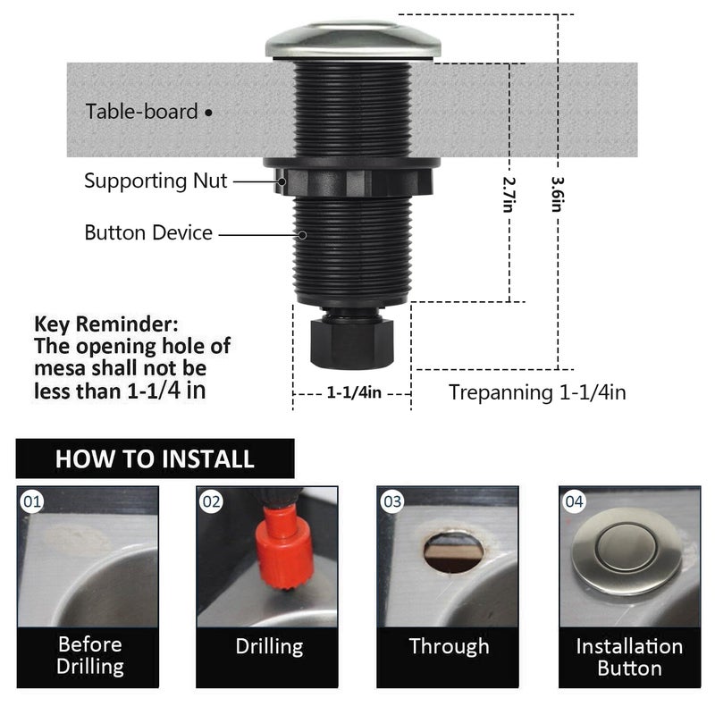 briidea Garbage Disposal Air Switch Kit for SinkTop Waste Disposal with Stainless Steel Brushed Nickel Long Air Button by briidea - Image 5